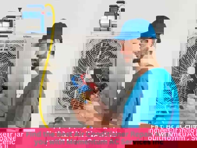 A technician inspecting an outdoor AC unit